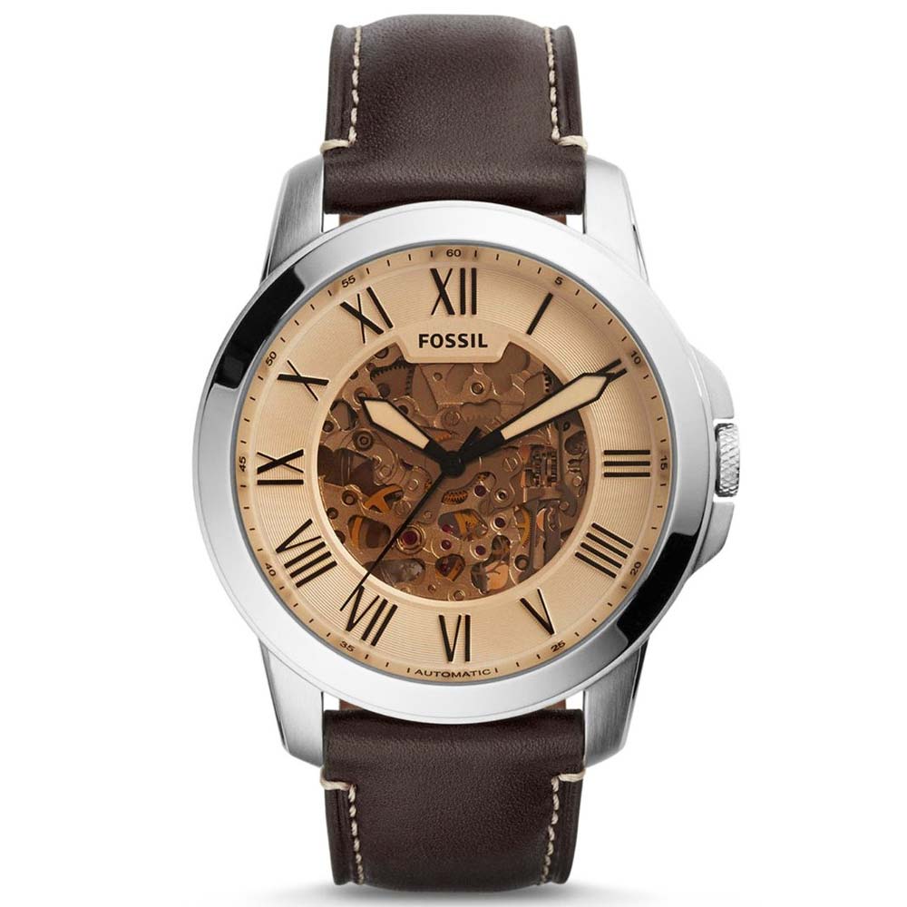 Reloj Fossil Grant ME3122 Automático Correa De Cuero Marrón Beige