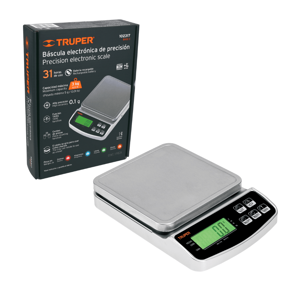 Balanza Electronica de Precision 3Kg Truper BASE-3 Recargable
