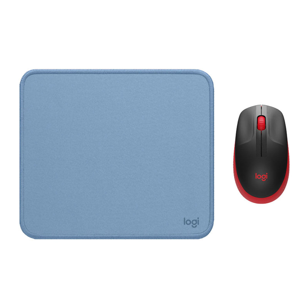 COMBO LOGITECH MOUSE M190 ROJO Y PAD MOUSE AZUL