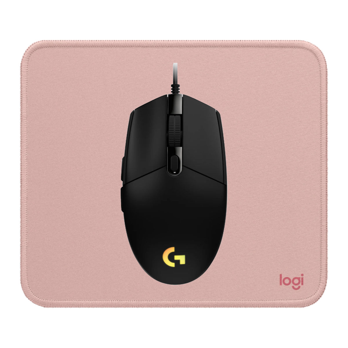COMBO LOGITECH MOUSE G203 NEGRO Y PAD MOUSE ROSADO