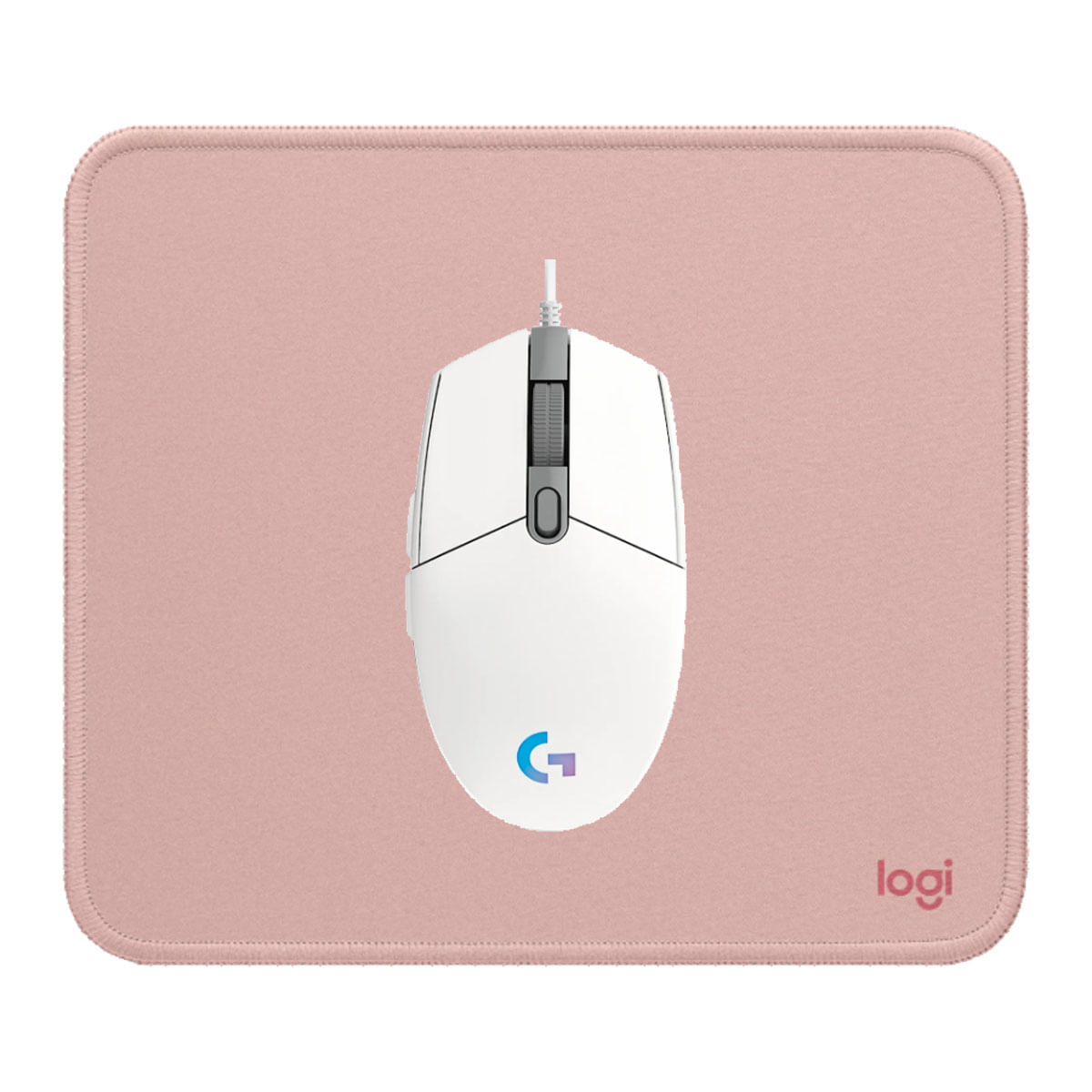 COMBO LOGITECH MOUSE G203 BLANCO Y PAD MOUSE ROSADO