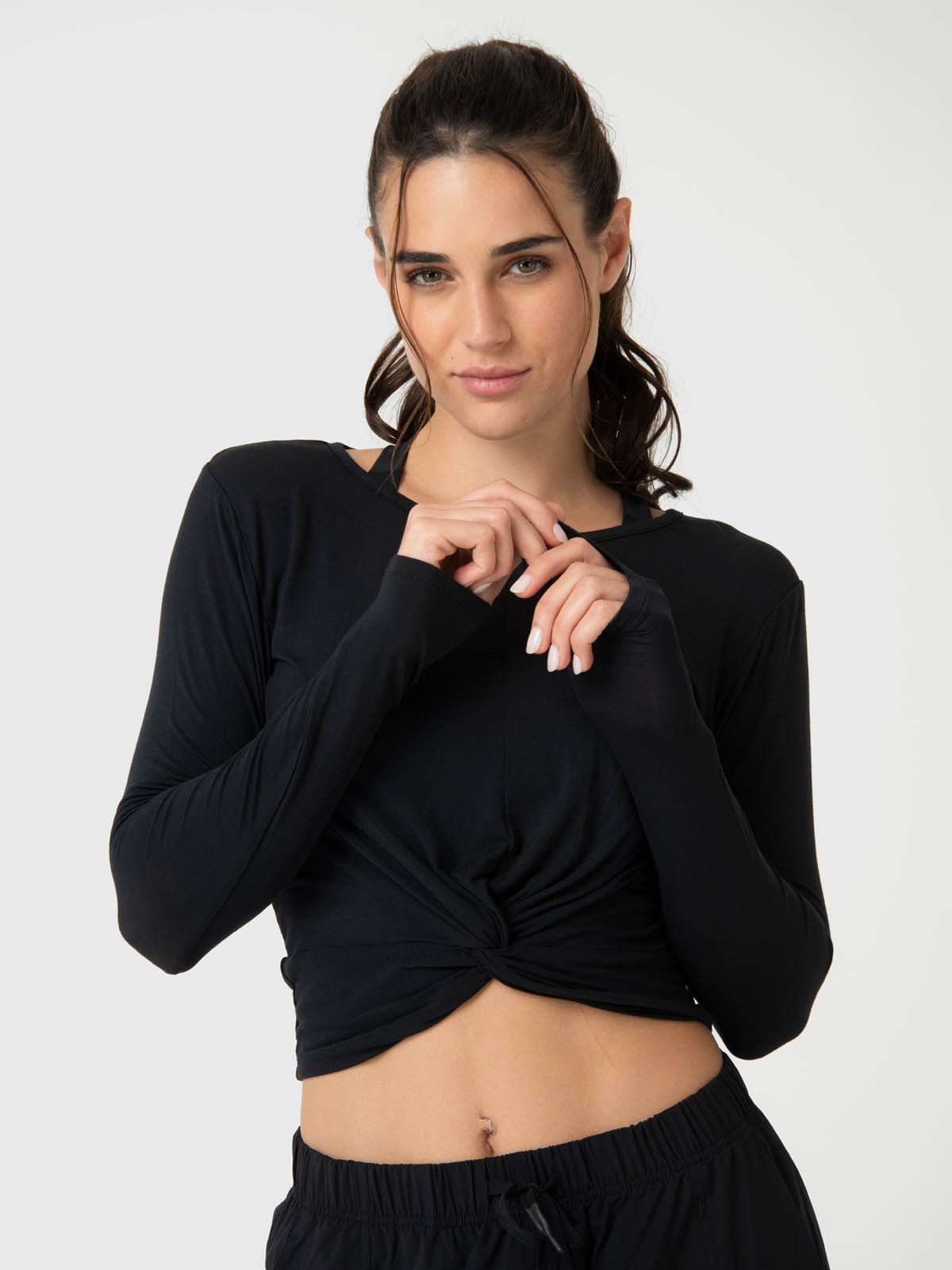 Polo Manga Larga Para Mujer Modal Aloe Negro Bsoul