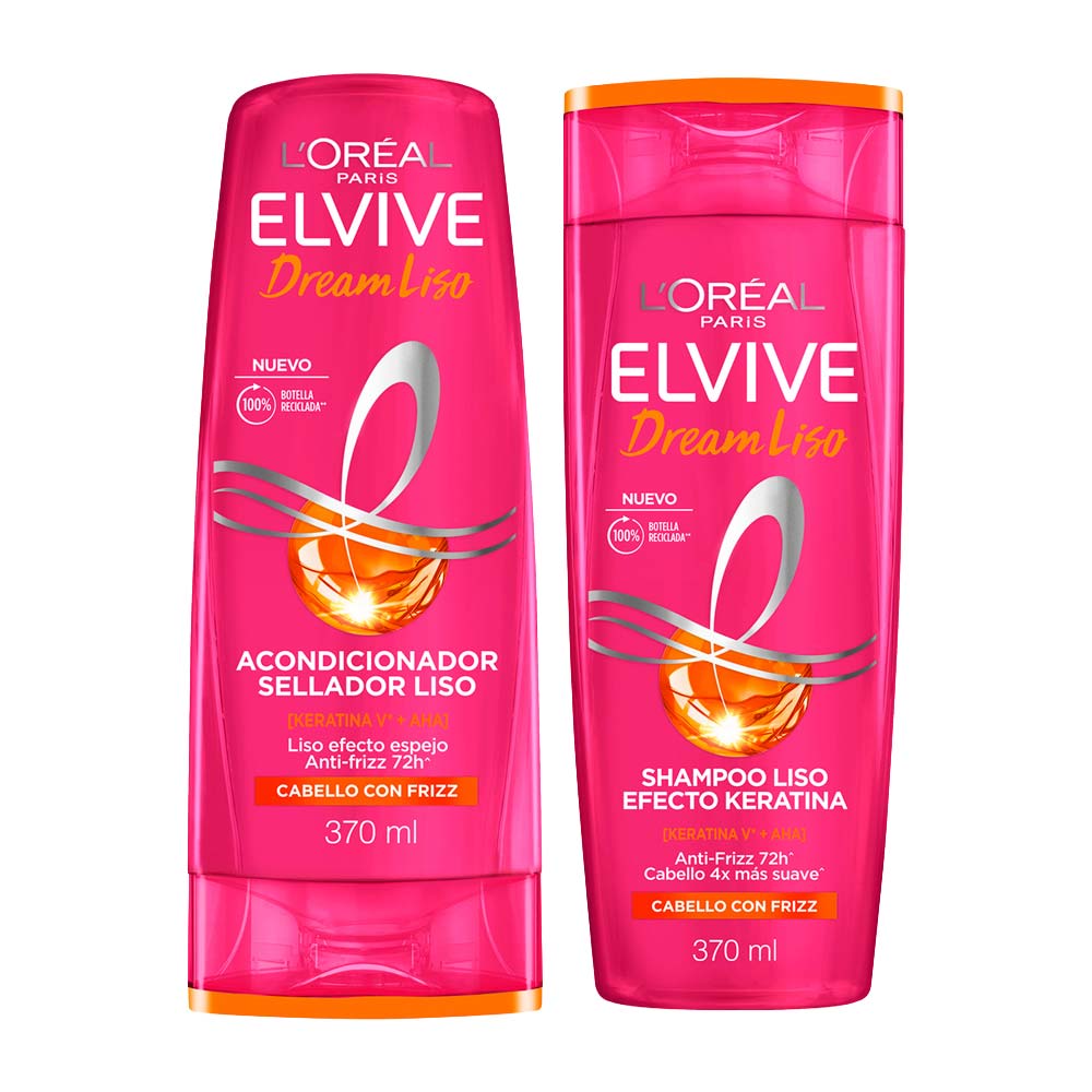 Pack Shampoo ELVIVE Dream Liso Frasco 370ml + Acondicionador ELVIVE Dream Cabello Liso Botella 370ml