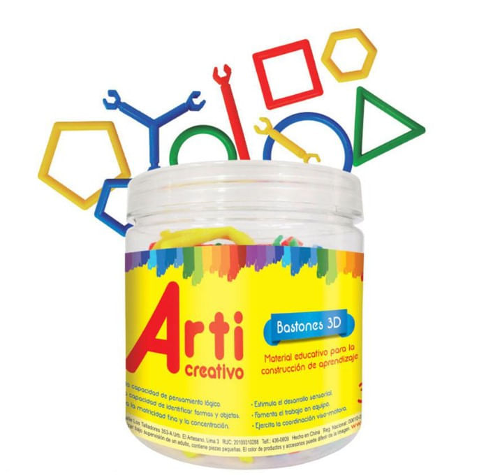 JUEGO DIDACTICOBASTONCITOS 3D 65 PZS ARTI CREATIVO