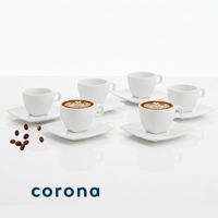 Set 6 Tazas de Porcelana Corona 101ml con Plato Cuadrado