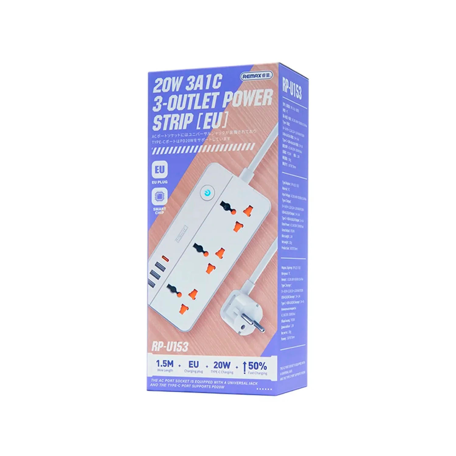 Power Strip Remax RP-U153 Blanco 3 outlets