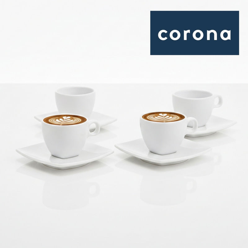 Set x8 Piezas Taza y Plato Corona d Porcelana Premium 101ml