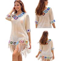Salida de playa  con tejido y tela acabado elegante beige s/m