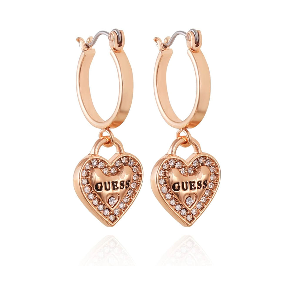 GUESS Pendientes de Aro con Dije de Corazon Dorado