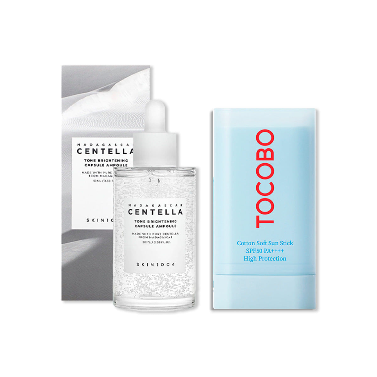 Ampolla Centella SKIN1004 + Barra Solar Tocobo SPF 50+++ 19 g
