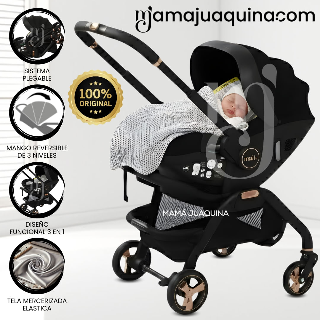 Coche Carriola de Paseo 3 en 1 «DONUX» Edición Exclusiva Negro