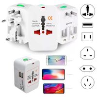 Adaptador Internacional de Enchufe Universal Viajero 110V–220V + 2 USB