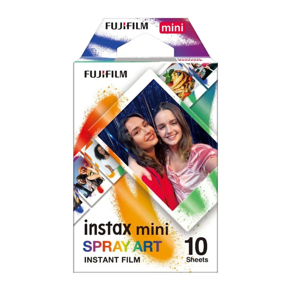 Película Fujifilm Instax Mini Spray Art, 10 hojas, marcos multicolor, ISO 800