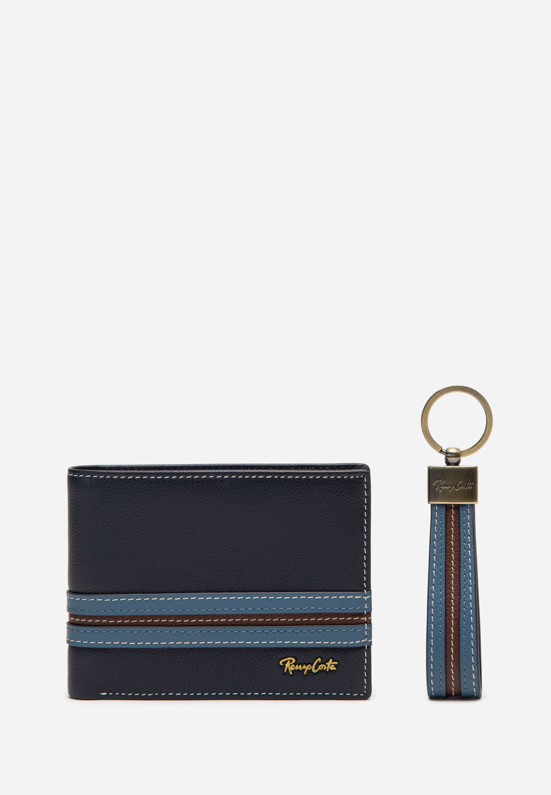 SET BILLETERA CUERO STRIPE KEY