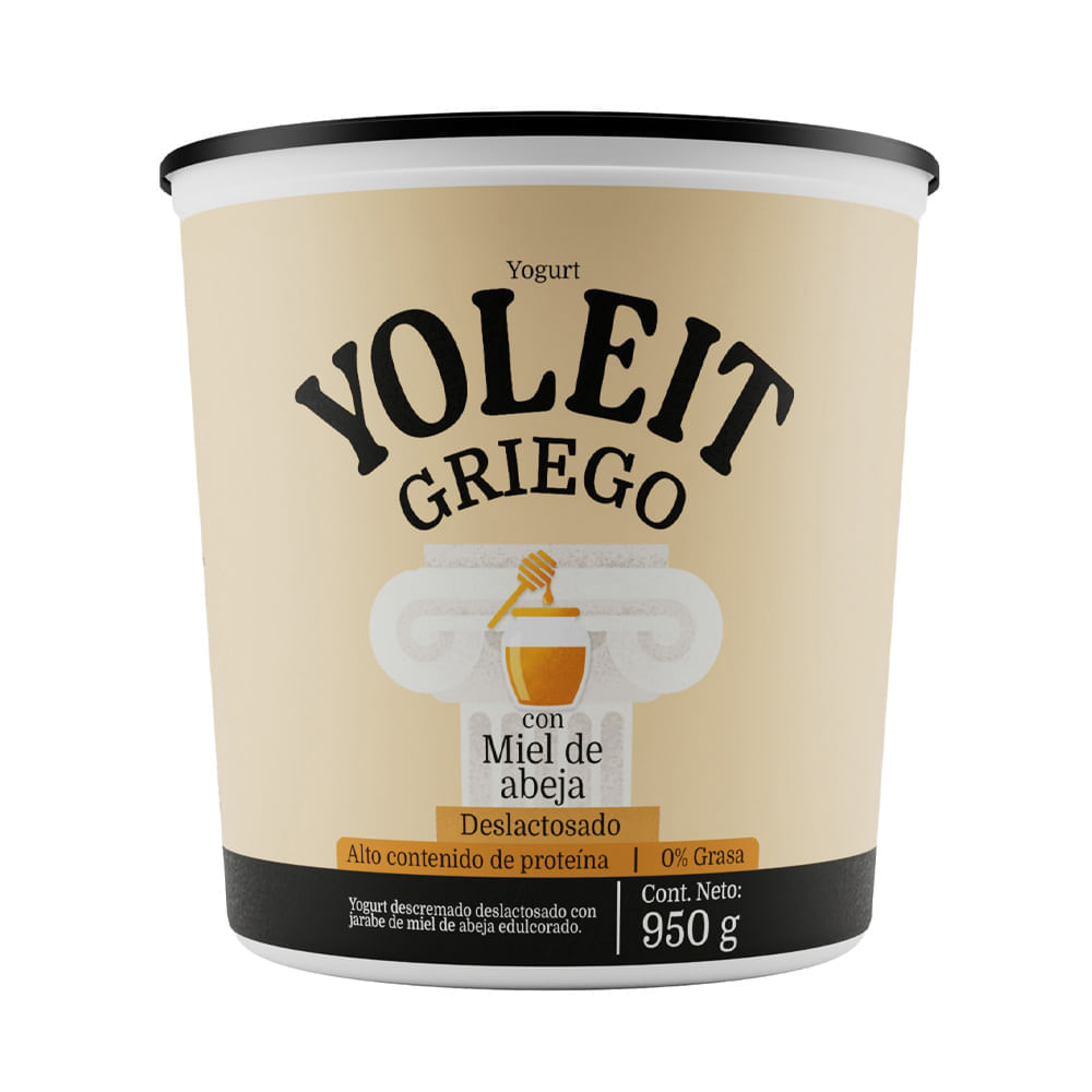 Yogurt Griego Deslactosado YOLEIT con Miel y Abeja Pote 950g