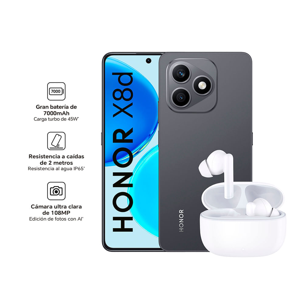Celular Honor X8D 8GB + 256GB Black + Buds X7 Lite