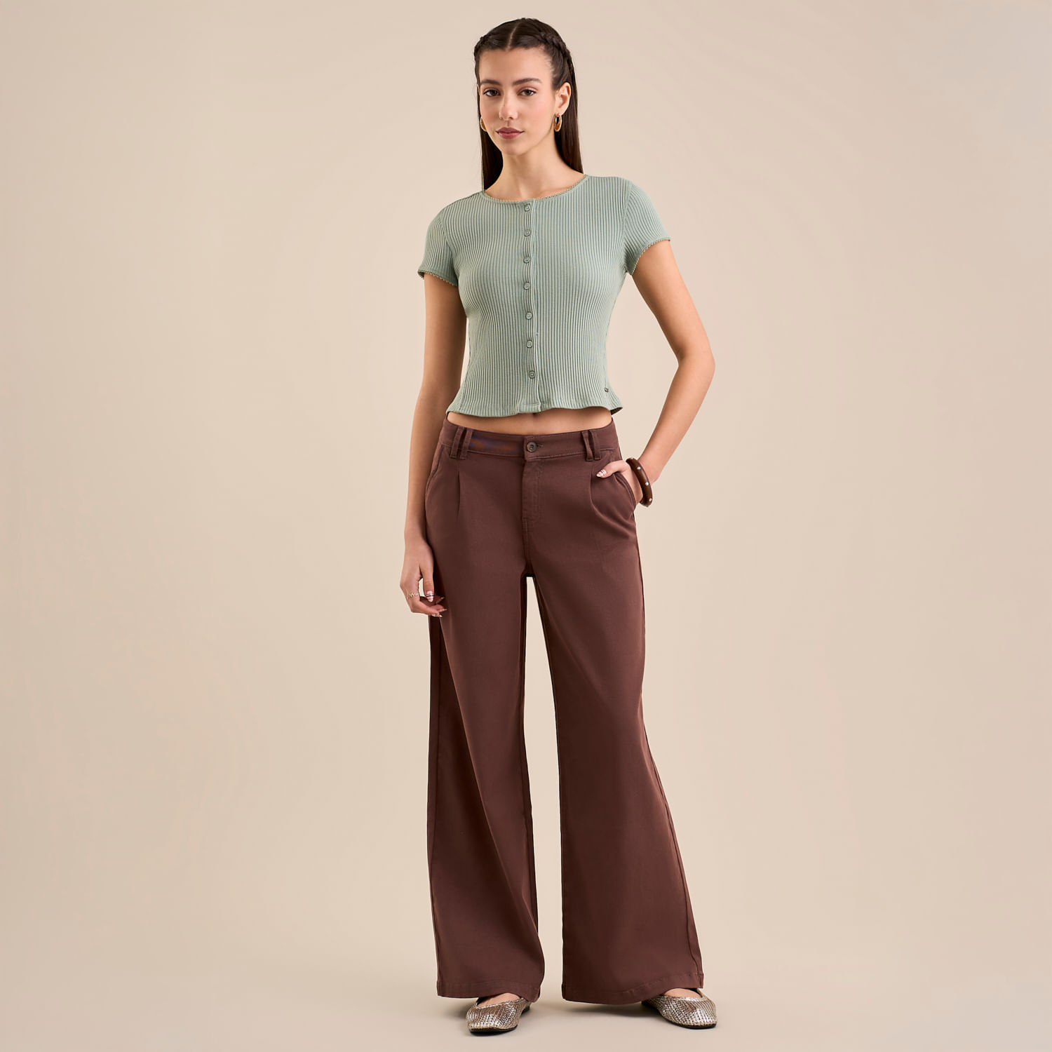 Pantalón Mujer Pinza Amc Wide Leg