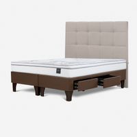 Dormitorio Con Cajones Art 4 Marrón Queen + Respaldo Issey Niebla