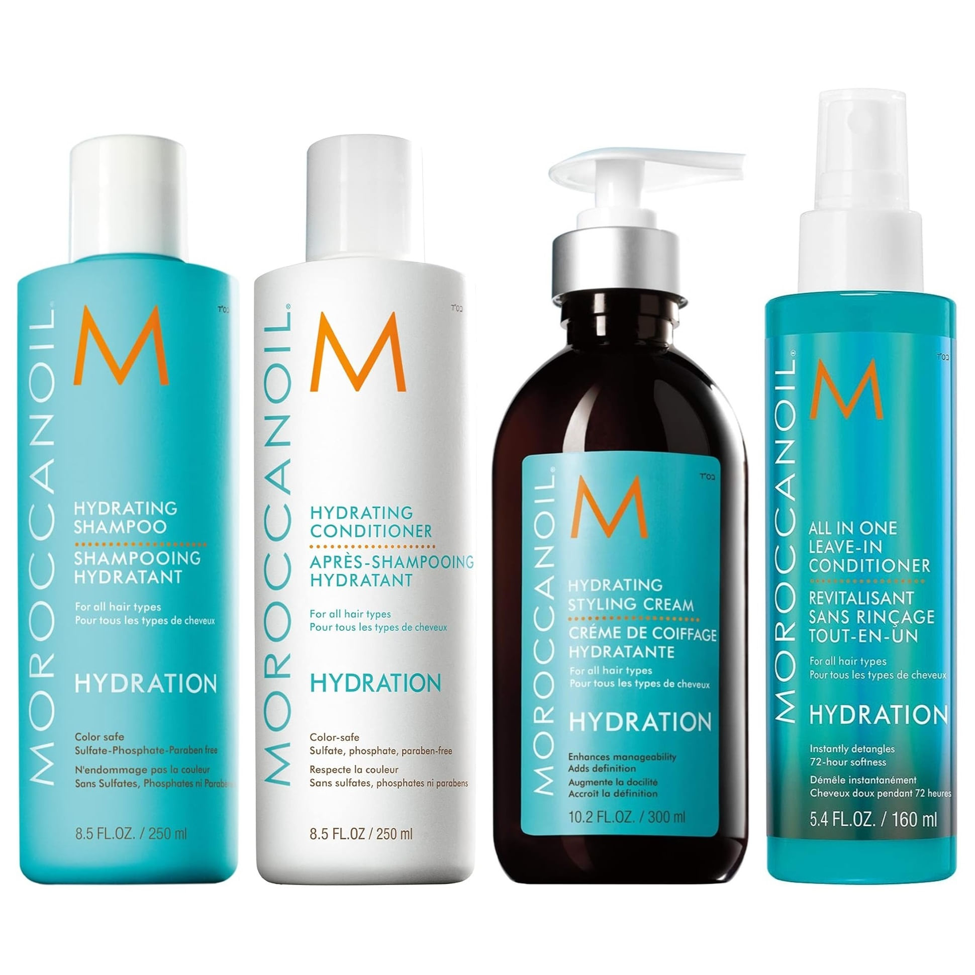 Shampoo 250ml + Acondicionador + Crema + Spray Moroccanoil Hydration