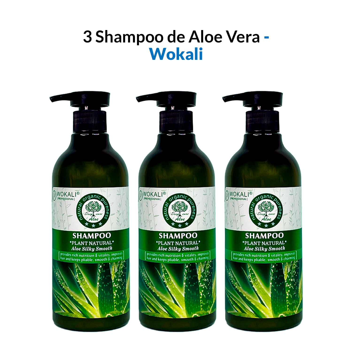 3 Shampoo de Aloe Vera 550ml - Wokali