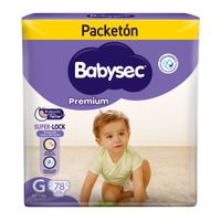 Pañales para Bebé BABYSEC Premium Talla G Paquete 78un