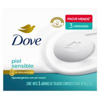 Jabón de Tocador DOVE para piel sensible Bolsa 90g Paquete 3un