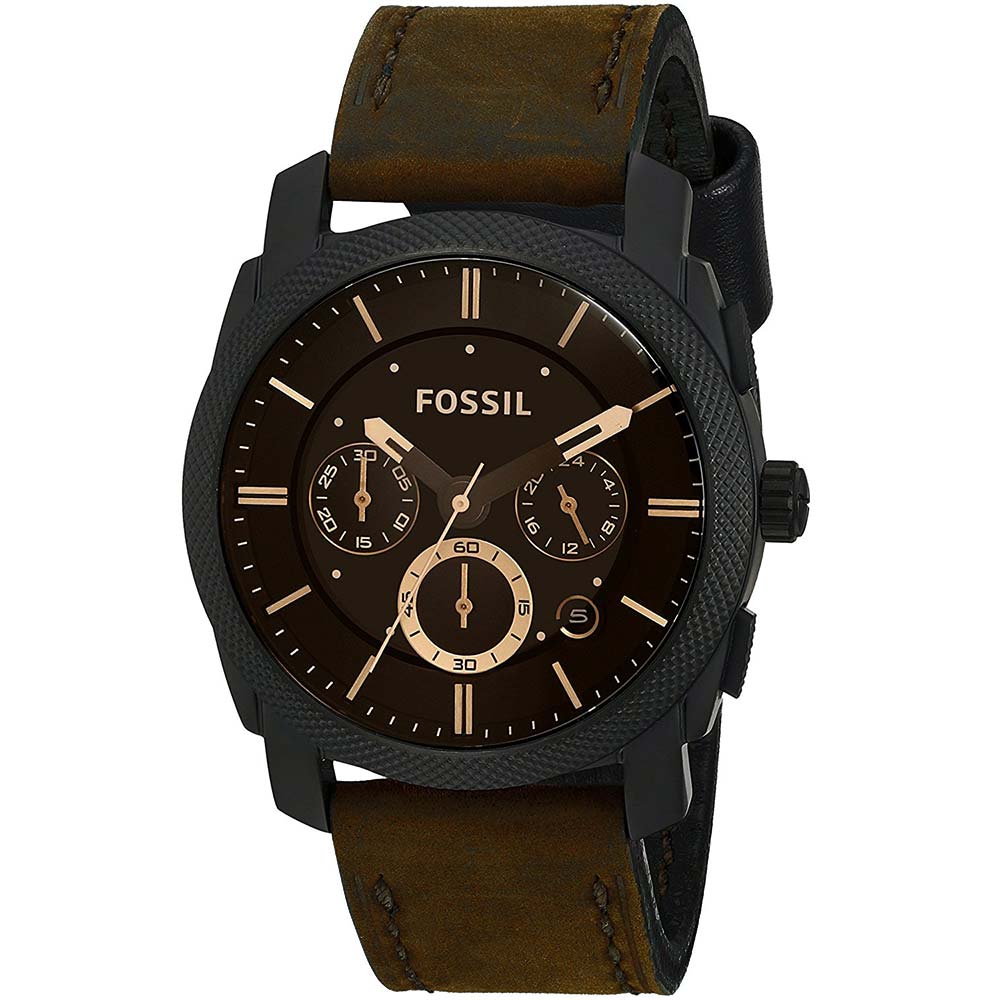 Reloj Fossil Machine FS4656 Fecha Cronómetro Correa de Cuero Marrón Negro
