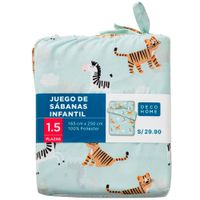 Juego Sábanas Infantil Planeta Safari 1.5 Plazas Celeste DECO HOME