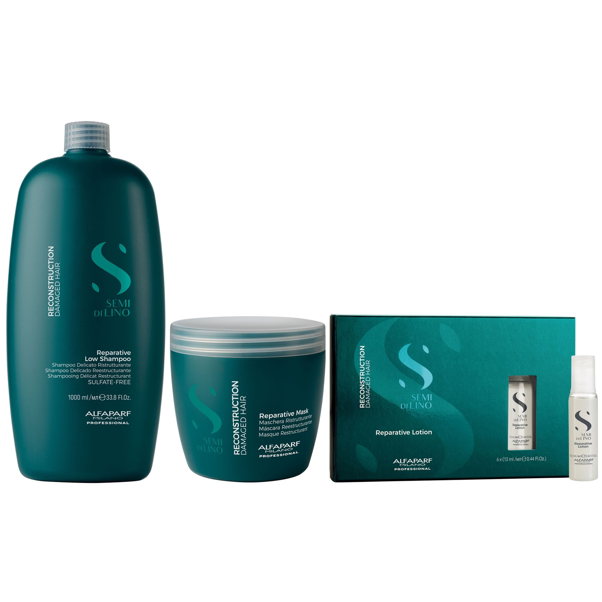 Shampoo 1000ml + Mascarilla + Ampollas Lotion Alfaparf Reconstruction