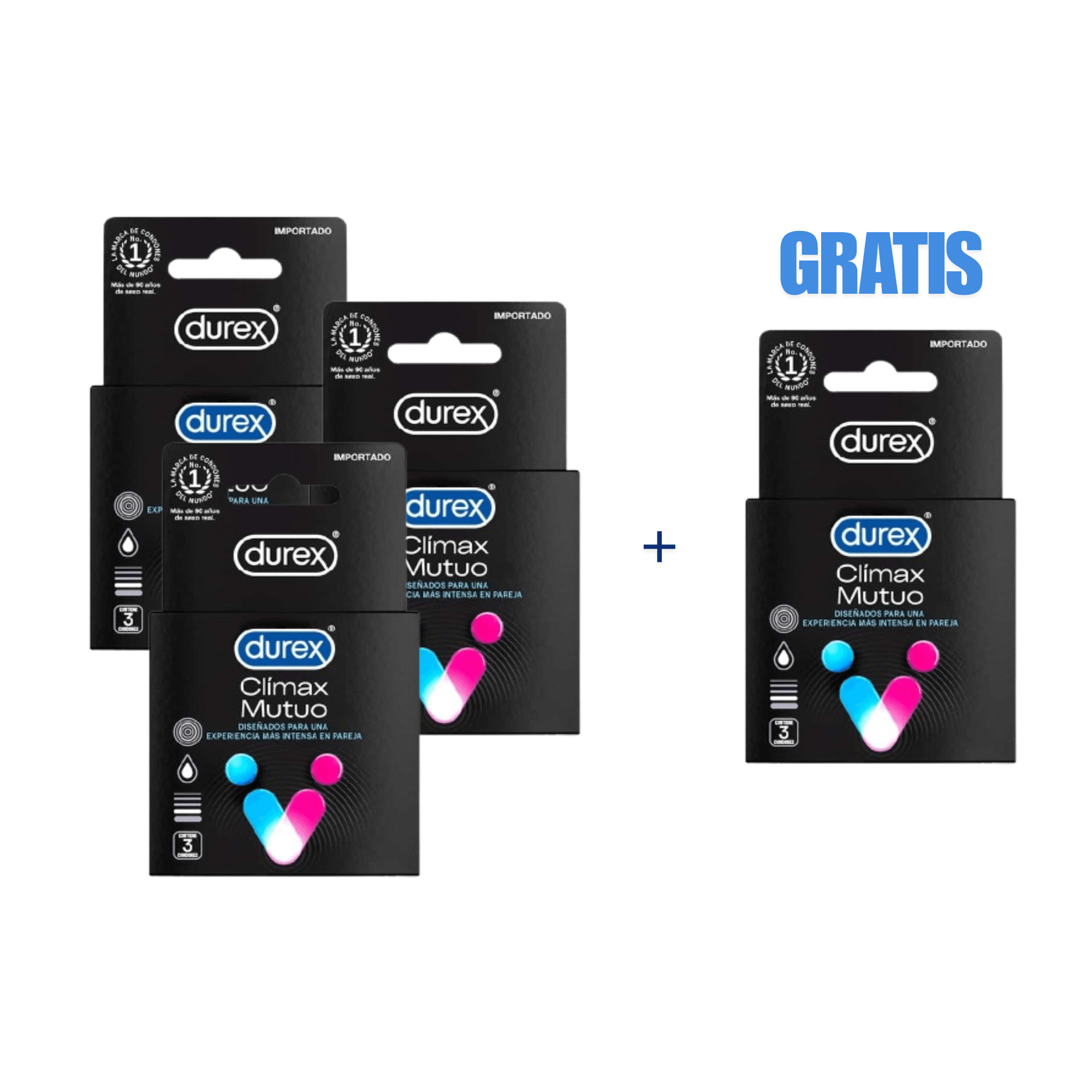 Pack x 3 Cajas Durex Preservativo Clímax Mutuo 3 unid + 1 Regalo (12 unids)