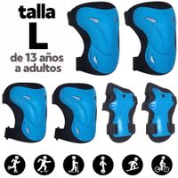 Kit Protección Celeste Talla L para Patines Skate Scooter incluye Rodilleras Coderas Muñequeras