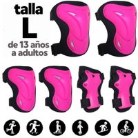 Kit Protección Fucsia Talla L para Patines Skate Scooter incluye Rodilleras Coderas Muñequeras