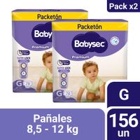 Pack Pañales para Bebé BABYSEC Premium Talla G Paquete 78un x 2un