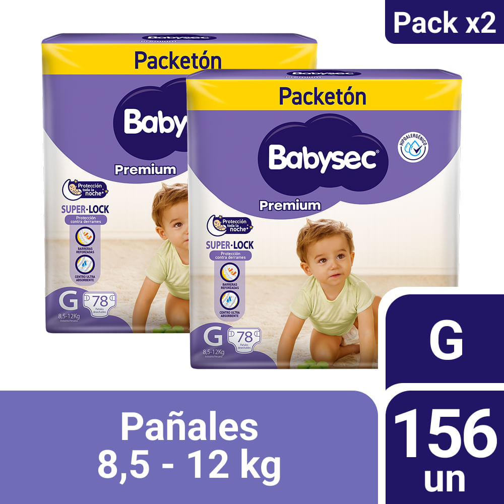 Pack Pañales para Bebé BABYSEC Premium Talla G Paquete 78un x 2un