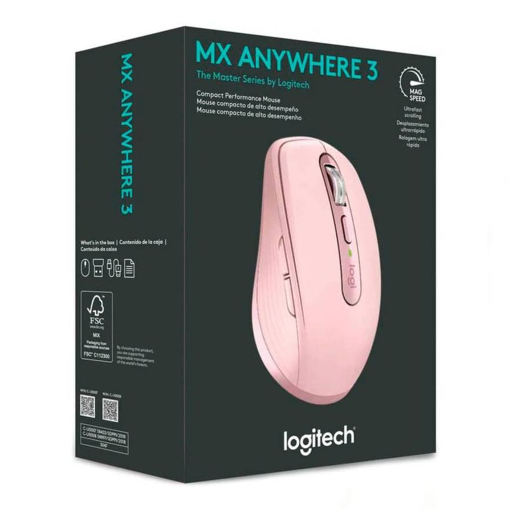 Mouse Logitech MX Anywhere 3S, inalámbrico, Bluetooth, 8K DPI, silencioso Rosa