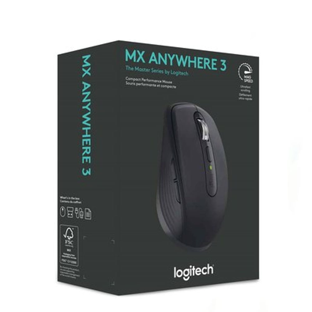Mouse Logitech MX Anywhere 3S, inalámbrico, Bluetooth, 8K DPI, silencioso Negro