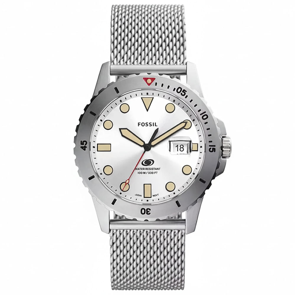 Reloj Fossil Blue FS5948 Fecha Acero Inoxidable Dial Plateado