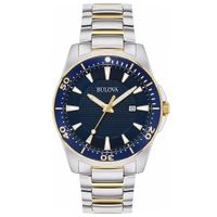 Reloj Bulova 98B329 Fecha Acero Inoxidable Plateado Dorado Dial Azul