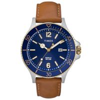 Reloj Timex Harborside TW2R64500 Luz Indiglo Fecha Correa Cuero Marrón Dial Azul