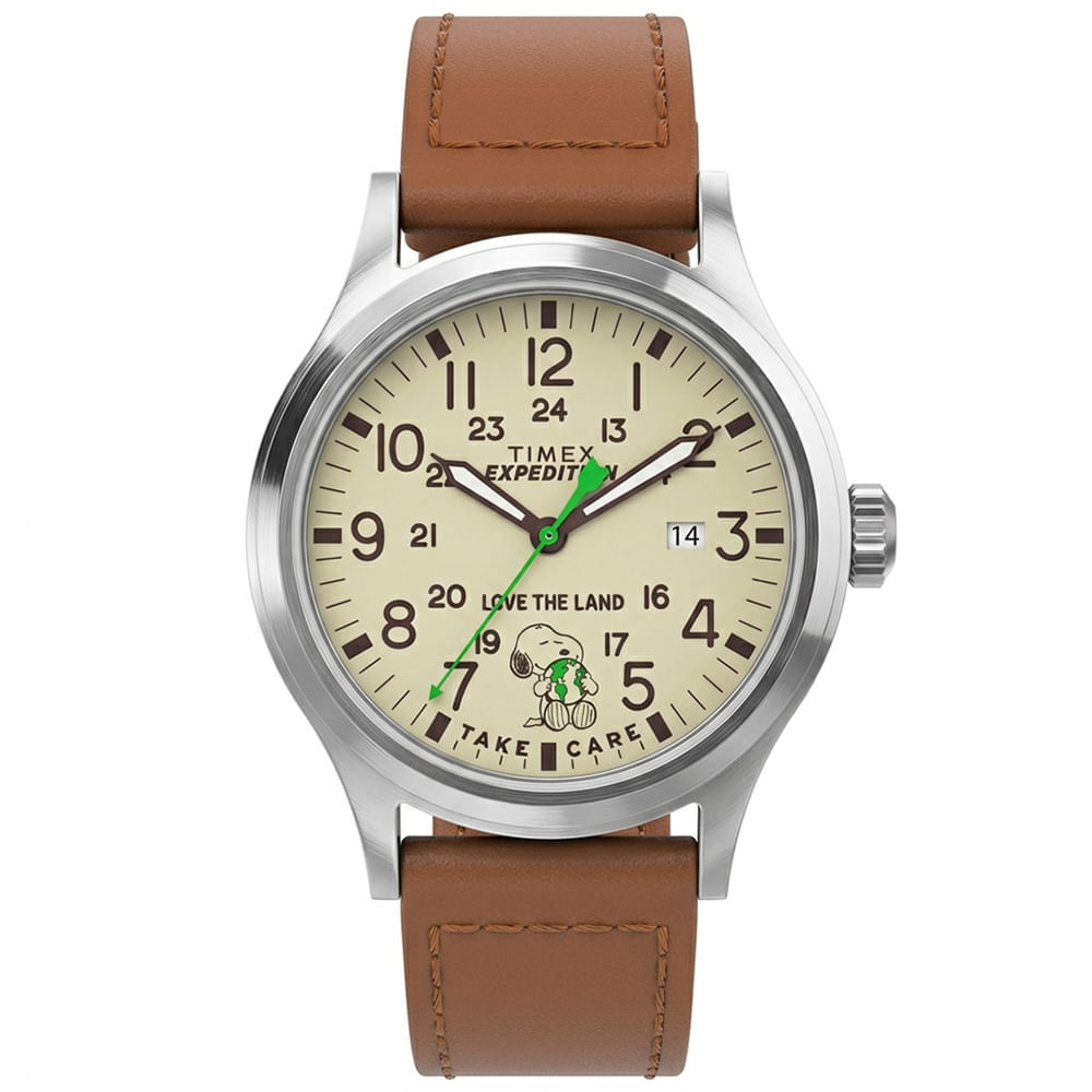 Reloj Timex Expedition Scout X Peanuts TW4B25000 Snoopy Luz Indiglo Fecha Correa de Cuero