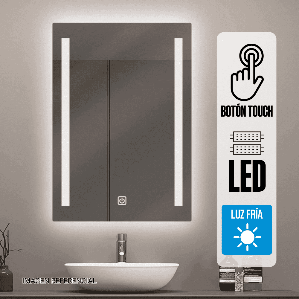 Espejo LED Naranja Vertical 70x49cm 4mm Luz en Laterales Blanca