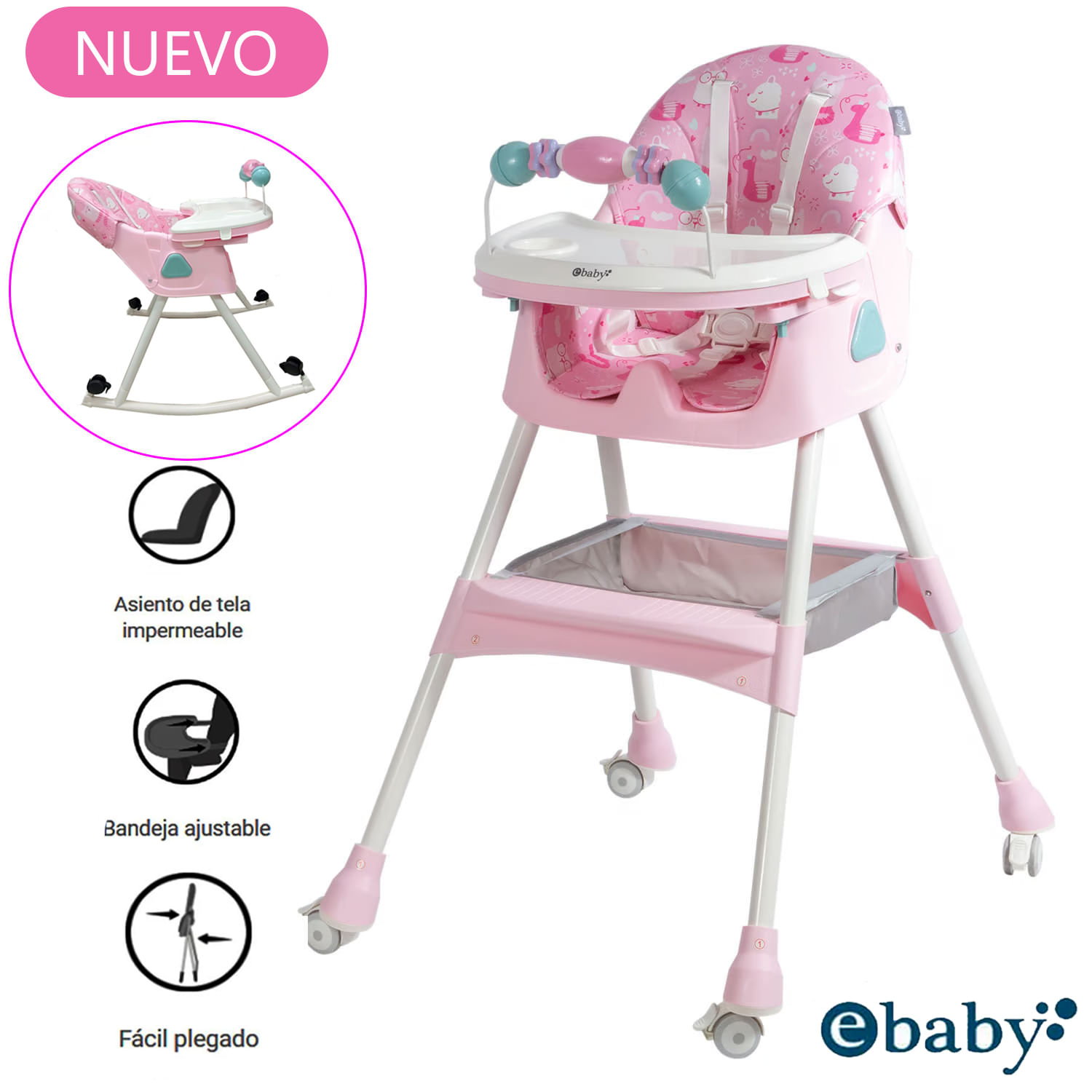 Silla de Comer con Ruedas DALI Fucsia