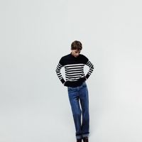 Chompa Mujer Sfera Rayas Cuello Perkins Azul Marino