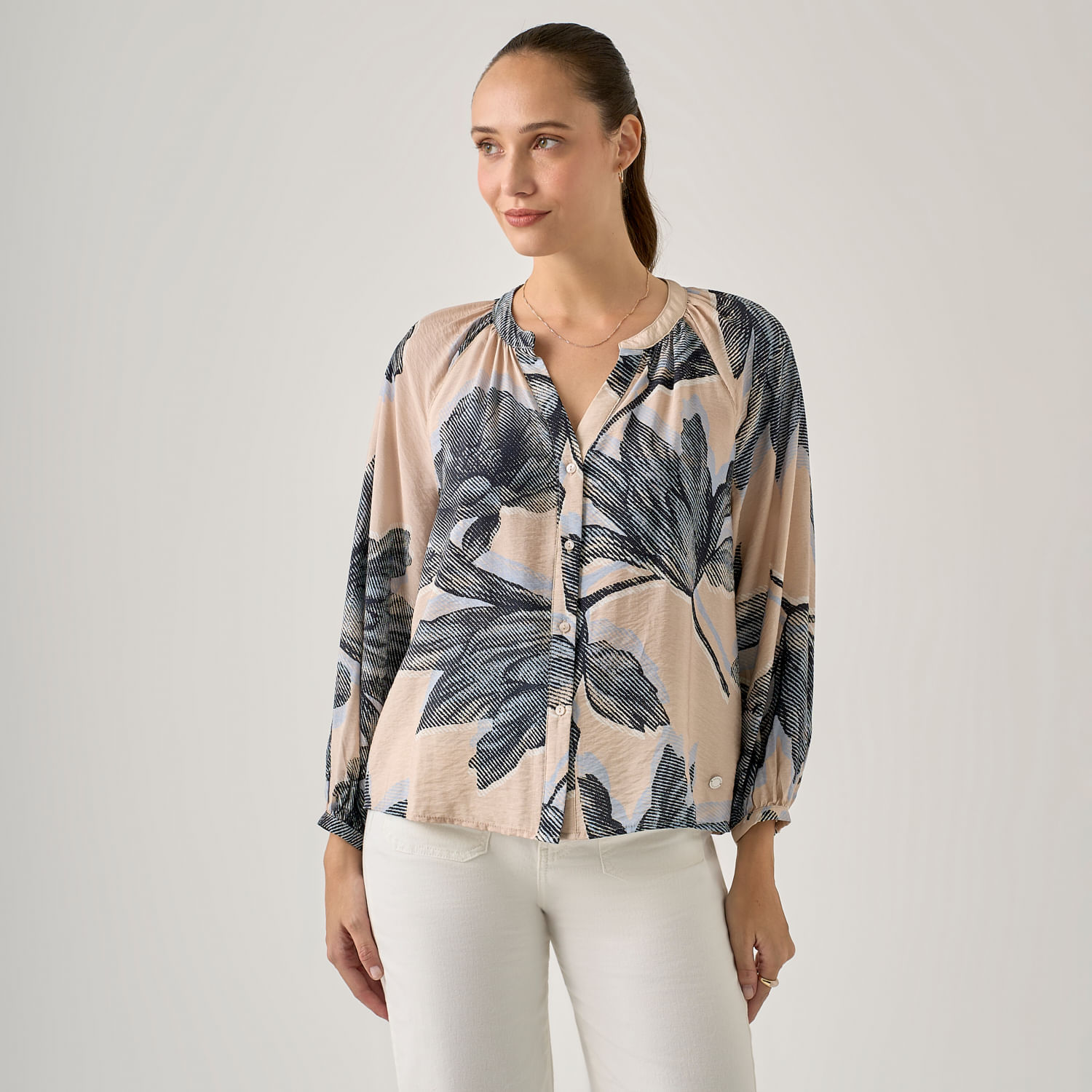 Blusa Mujer Hojas Madison Manga Larga