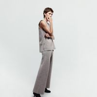 Chompa Mujer Sfera Pantalón Largo Ancho Conjunto Marrón