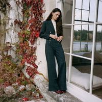 Pantalón Mujer Sfera Cuadros Botones Azul Oscuro