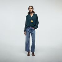Blusa Mujer Sfera Plumetti Botones Ml Verde Oscuro