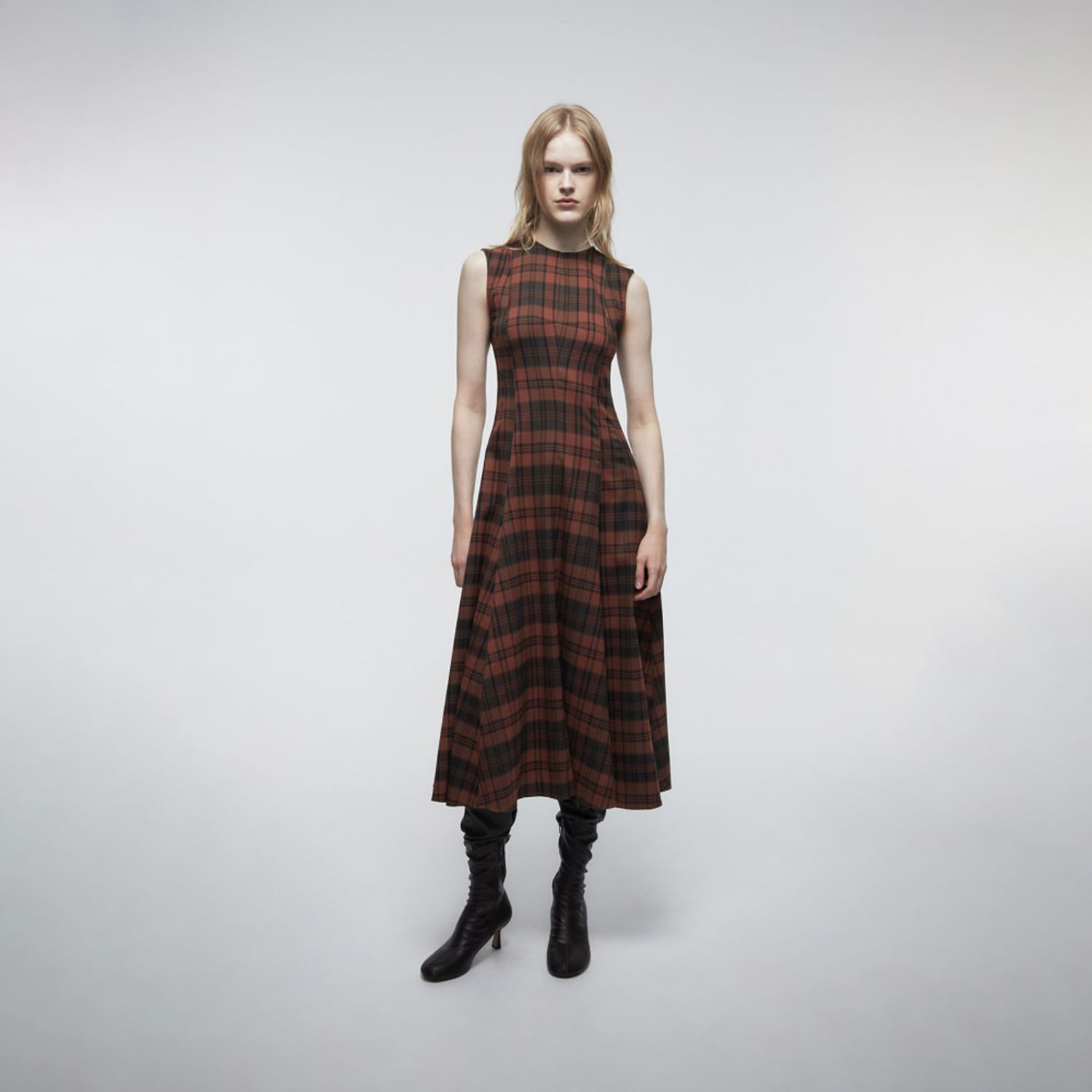 Vestido Largo Mujer Sfera Cuadros Midi Naranja Que Naranja