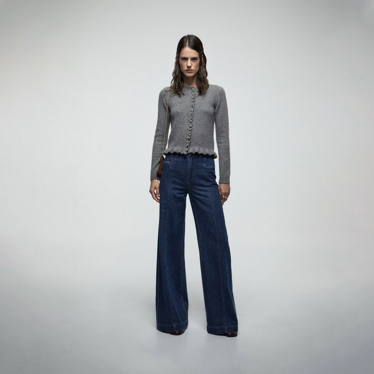 Chompa Mujer Sfera Botones Grandes Cerr Mx Gris Claro