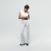 Chompa Mujer Sfera Pantalón Largo Ancho Conjunto Blanco